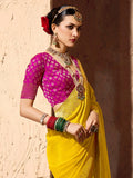 Gorgeous Yellow Weaving Work Georgette Haldi Wear Saree With Blouse