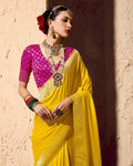 Gorgeous Yellow Weaving Work Georgette Haldi Wear Saree With Blouse