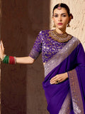 Lovable Purple Zari Weaving Work Georgette Wedding Wear Saree With Blouse