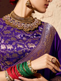 Lovable Purple Zari Weaving Work Georgette Wedding Wear Saree With Blouse
