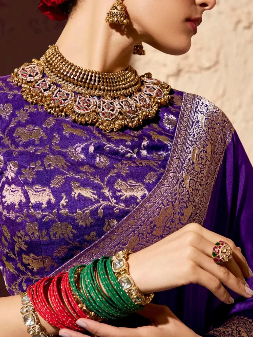 Lovable Purple Zari Weaving Work Georgette Wedding Wear Saree With Blouse