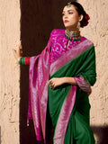 Fantastic Green Weaving Work Georgette Mehendi Wear Saree With Blouse