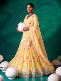 Sunny Yellow Floral Printed Silk Haldi Wear Lehenga Choli
