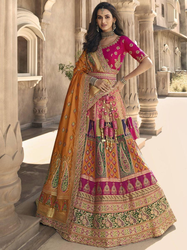 Exquisite Purple Embroidered Banarasi Silk Wedding Lehenga Choli