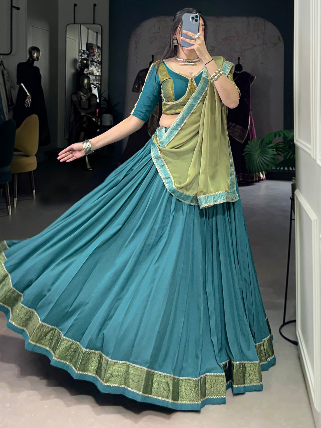 Superb Teal Blue Zari Weaving Rayon Festive Wear Lehenga Choli With Dupatta