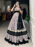 Enchanting White Printed Cotton Navratri Wear Lehenga Choli