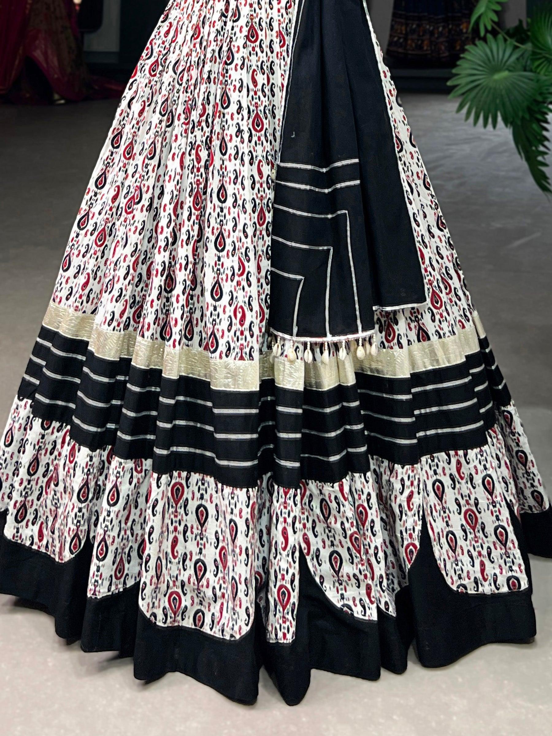 Enchanting White Printed Cotton Navratri Wear Lehenga Choli