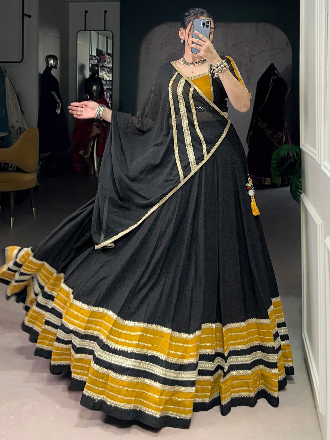Amazing Black Lace Work Rayon Festive Wear Lehenga Choli With Dupatta