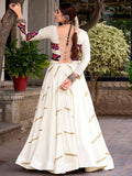 Classic White Mirror Work Silk Navratri Wear Lehenga Choli with Jacket