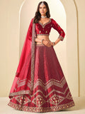 Attractive Red Embroidery Velvet Wedding Wear Lehenga Choli With Dupatta