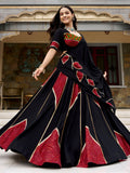 Alluring Black Mirror Lace Work Rayon Navratri Wear Lehenga Choli