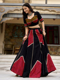 Alluring Black Mirror Lace Work Rayon Navratri Wear Lehenga Choli