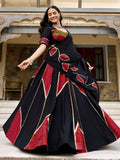 Alluring Black Mirror Lace Work Rayon Navratri Wear Lehenga Choli