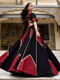 Alluring Black Mirror Lace Work Rayon Navratri Wear Lehenga Choli