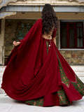 Incredible Maroon Printed Rayon Navratri Wear Lehenga Choli