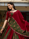 Incredible Maroon Printed Rayon Navratri Wear Lehenga Choli