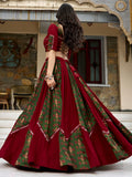 Incredible Maroon Printed Rayon Navratri Wear Lehenga Choli