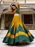 Amazing Mustard Yellow Printed Rayon Navratri Wear Lehenga Choli Set