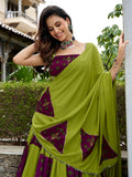Marvelous Parrot Green Mirror Work Rayon Navratri Wear Lehenga Choli