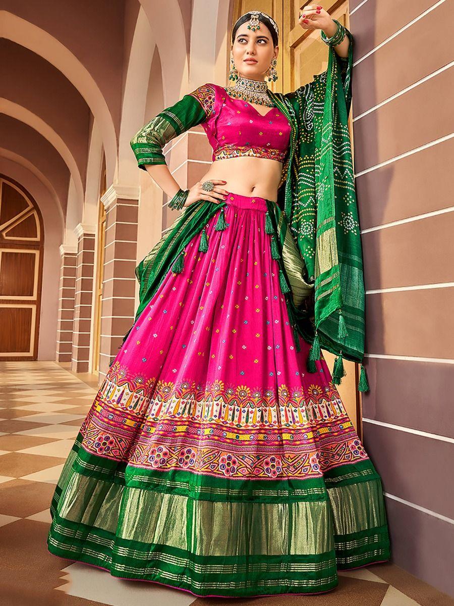 Spectacular Hot Pink Digital Printed Gaji Silk Lehenga Choli