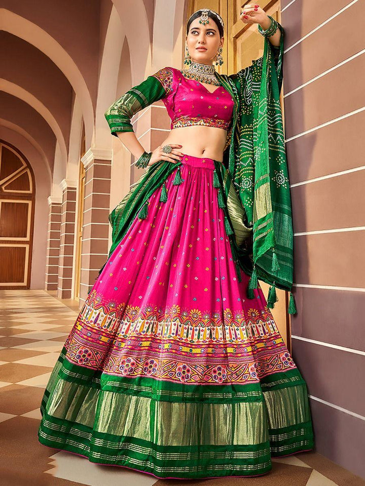 Spectacular Hot Pink Digital Printed Gaji Silk Lehenga Choli