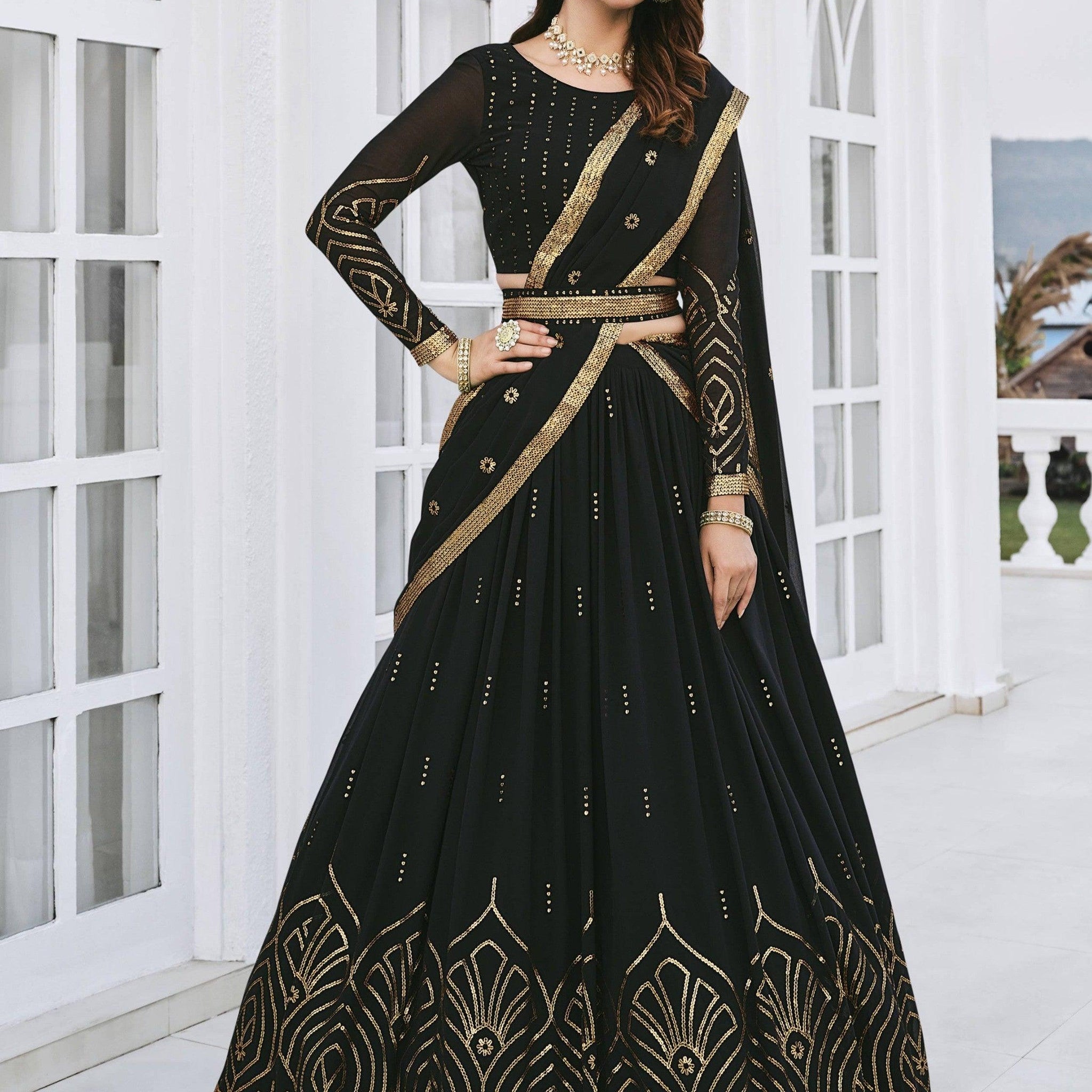 Black Sequins Georgette Wedding Wear Lehenga Choli