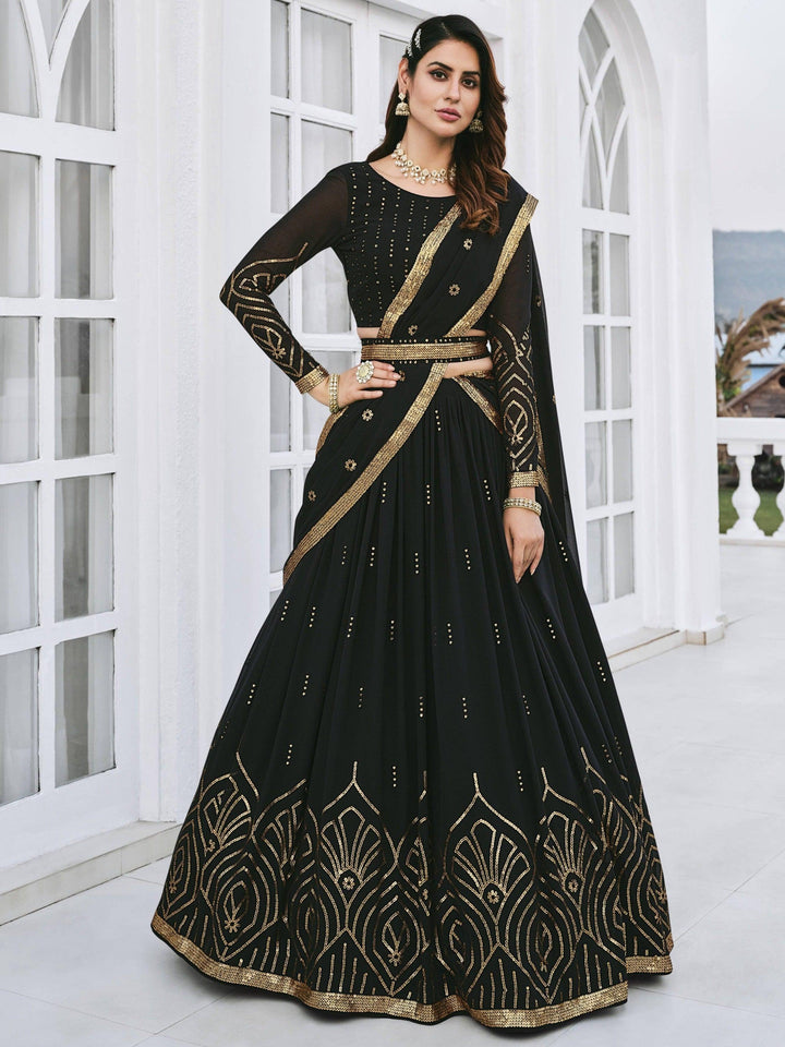 Black Sequins Georgette Wedding Wear Lehenga Choli