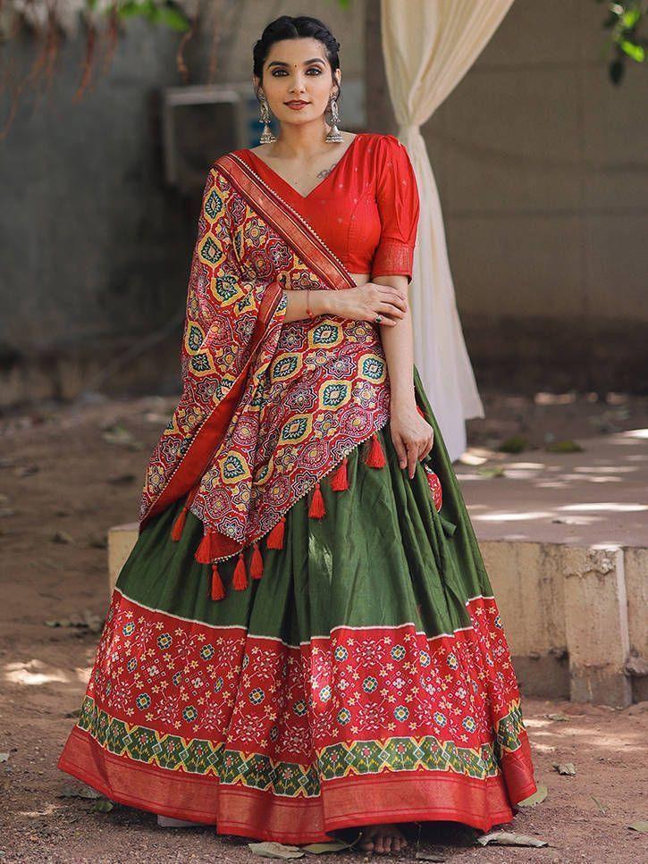 Buy Green Red Patola Printed Chaniya Choli From Zeel Clothing