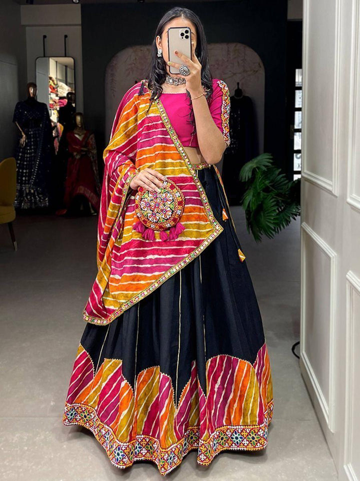 Beautiful Black Gamthi Work Pure Cotton Navratri Lehenga Choli
