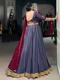 Refreshing Dusty Mauve Lace Work Rayon Traditional Lehenga With Blouse