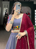 Refreshing Dusty Mauve Lace Work Rayon Traditional Lehenga With Blouse