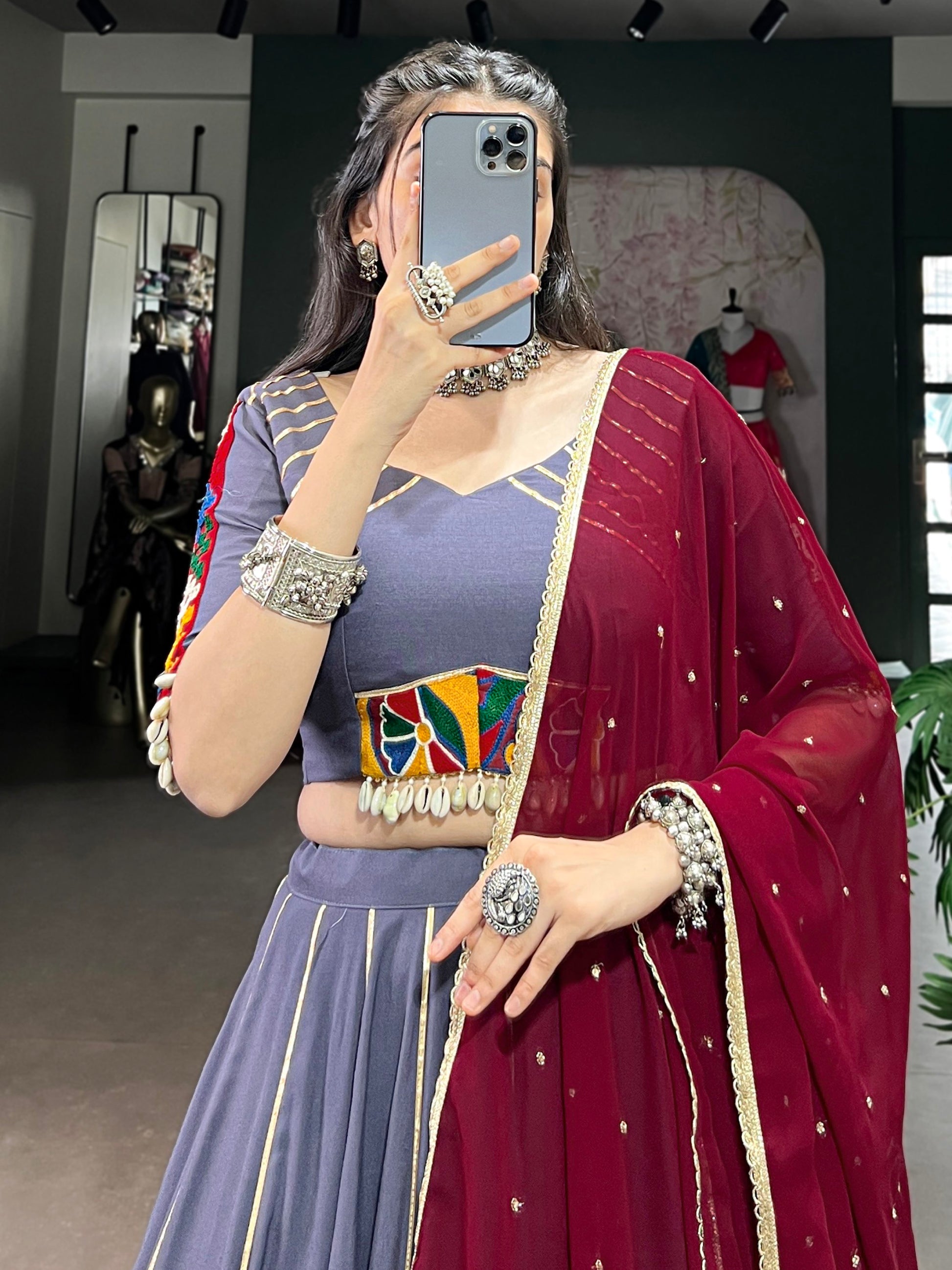 Refreshing Dusty Mauve Lace Work Rayon Traditional Lehenga With Blouse