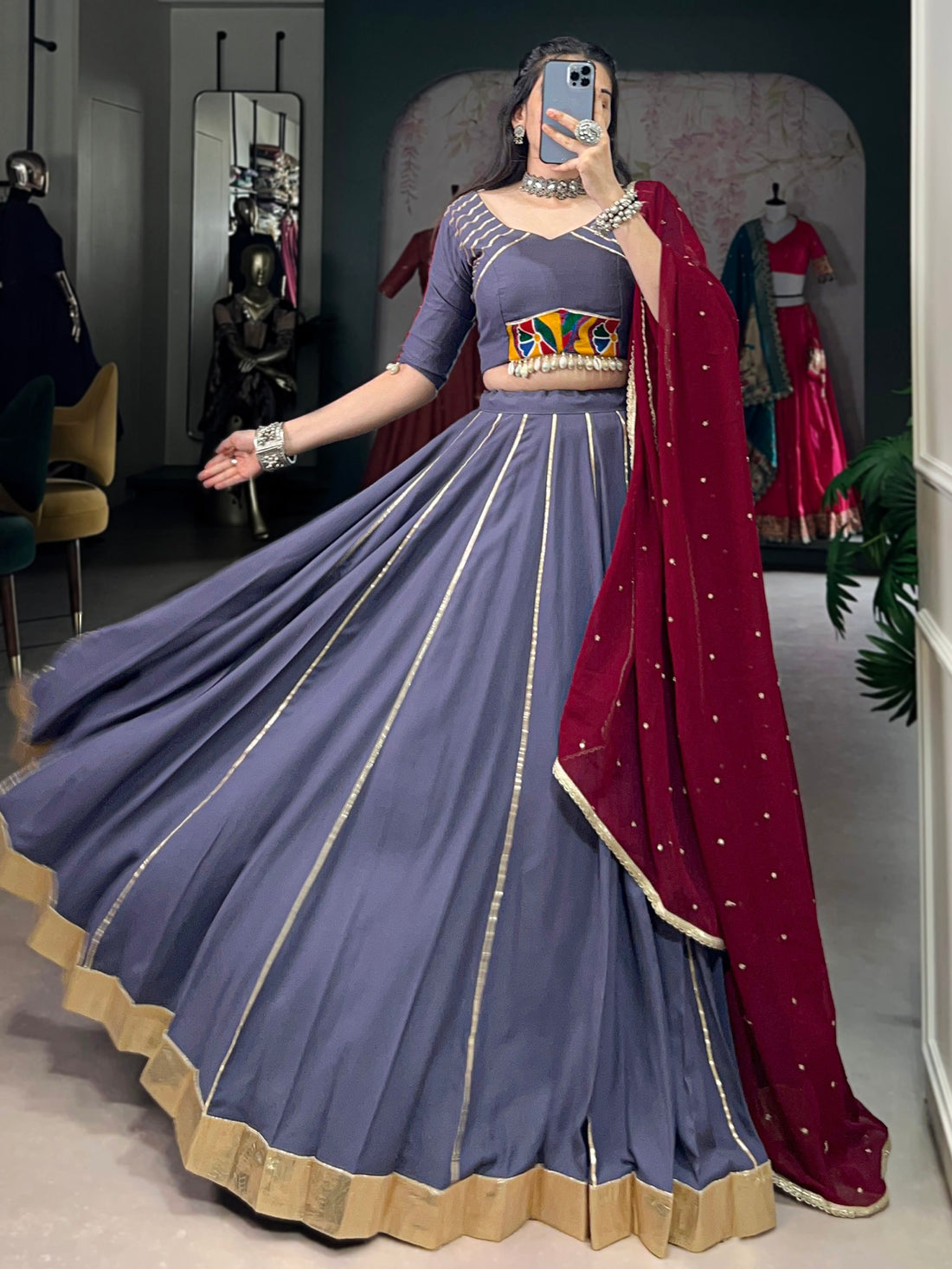 Refreshing Dusty Mauve Lace Work Rayon Traditional Lehenga With Blouse