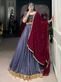 Refreshing Dusty Mauve Lace Work Rayon Traditional Lehenga With Blouse