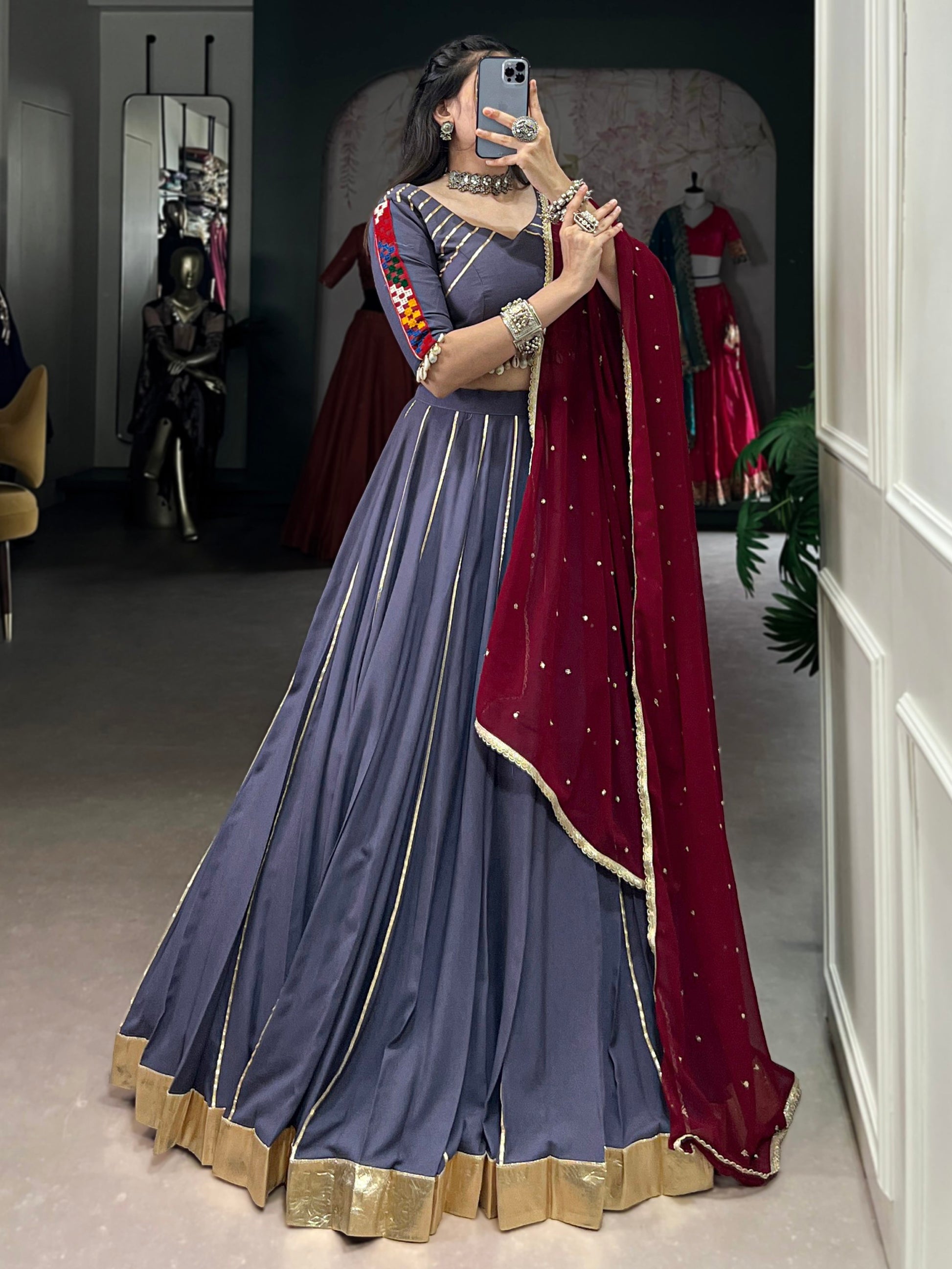 Refreshing Dusty Mauve Lace Work Rayon Traditional Lehenga With Blouse