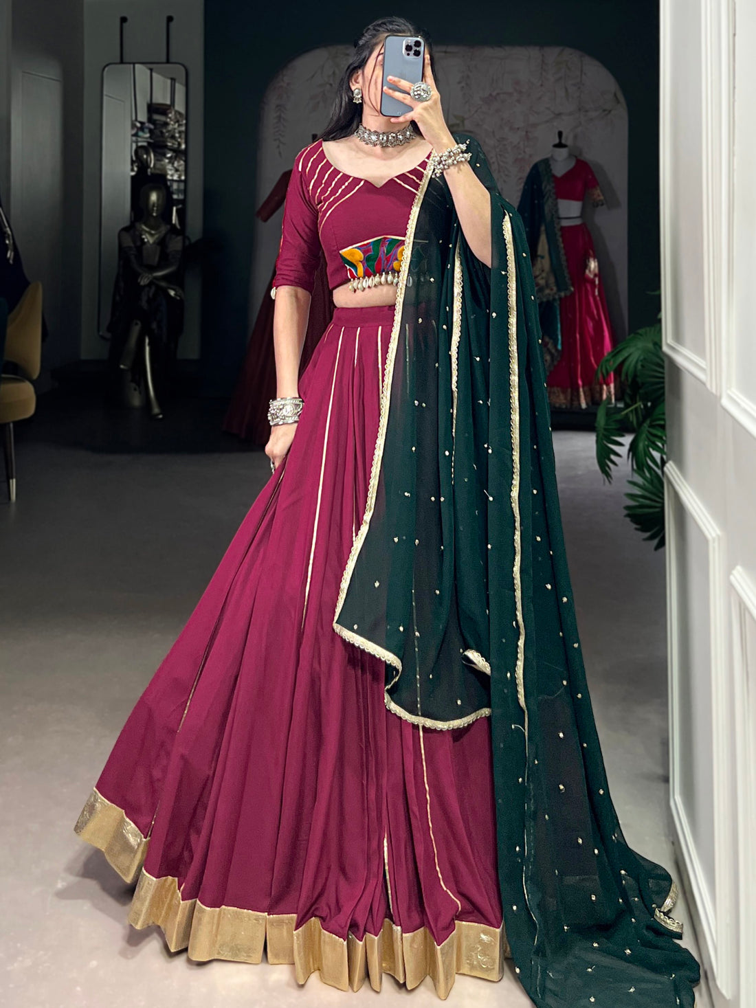 Sophisticated Maroon Gota Patti Rayon Lehenga Choli With Dupatta