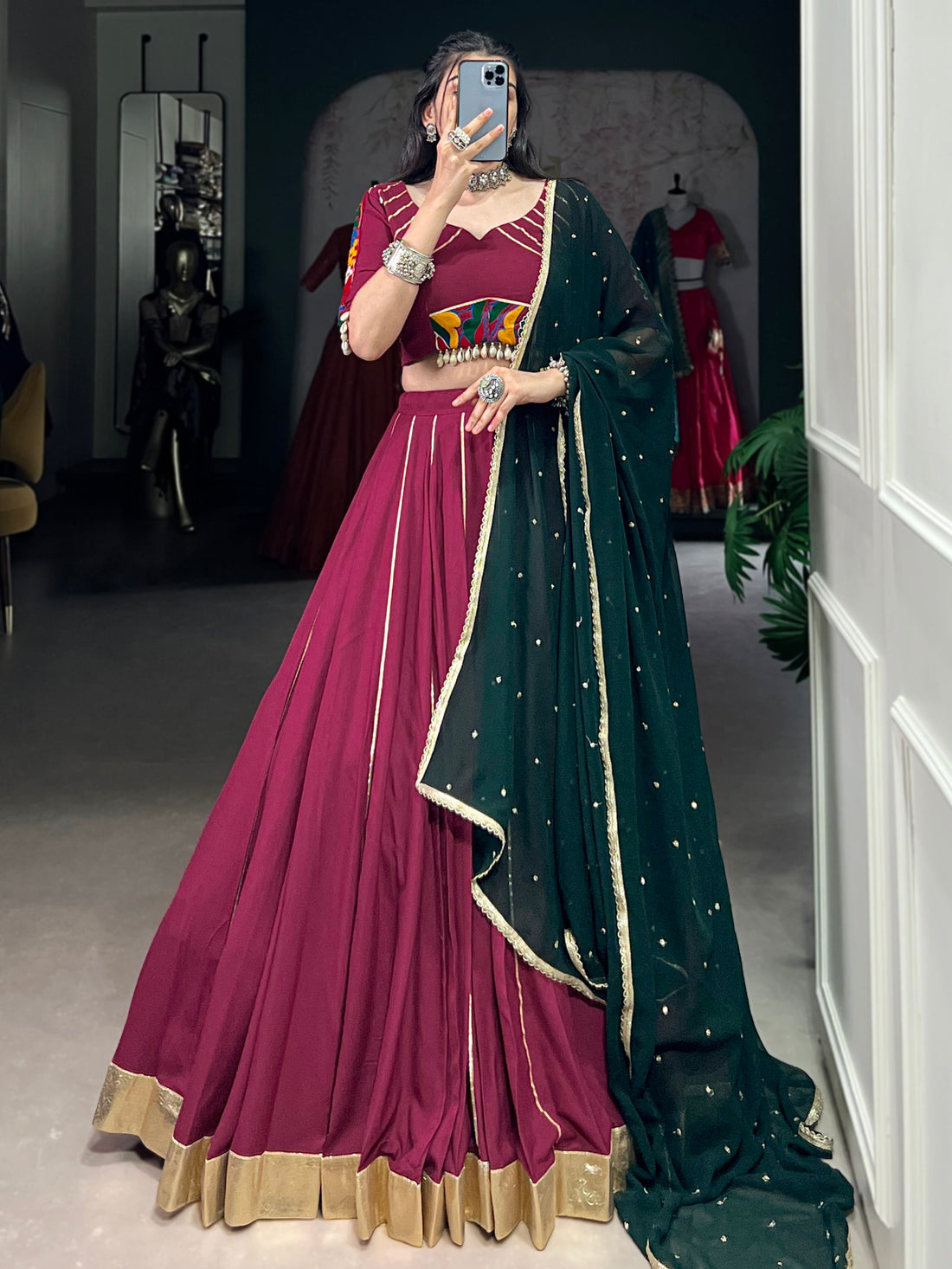 Sophisticated Maroon Gota Patti Rayon Lehenga Choli With Dupatta