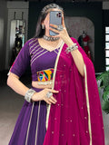 Chic Purple Gota Patti Lace Rayon Festive Wear Lehenga Choli With Dupatta