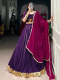 Chic Purple Gota Patti Lace Rayon Festive Wear Lehenga Choli With Dupatta
