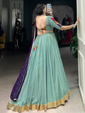 Graceful Sea Green Gamthi Work Rayon Navratri Special Lehenga Choli