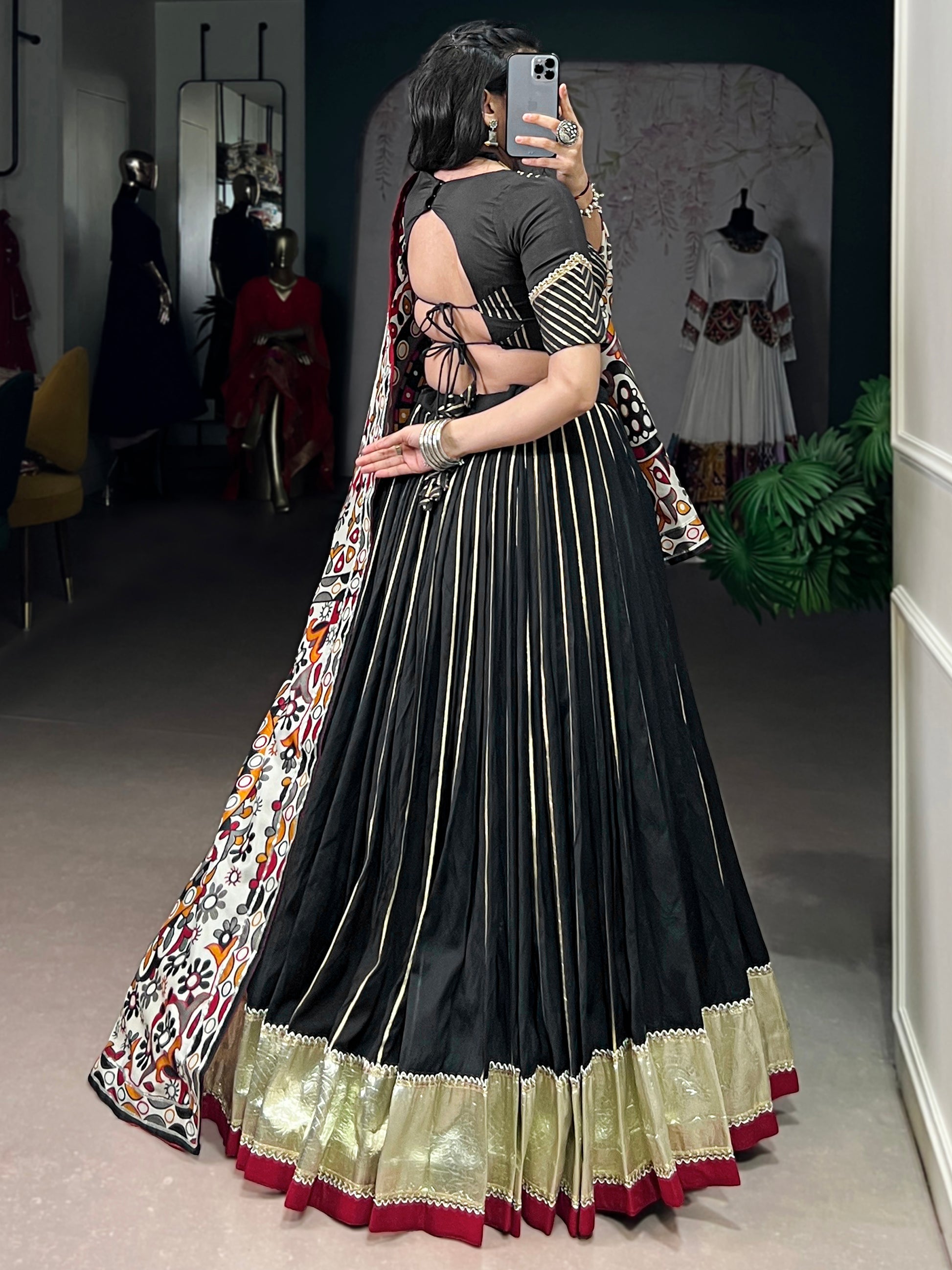 Enchanting Black Zari Weaving Chanderi Traditional Lehenga Choli