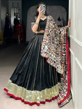 Enchanting Black Zari Weaving Chanderi Traditional Lehenga Choli