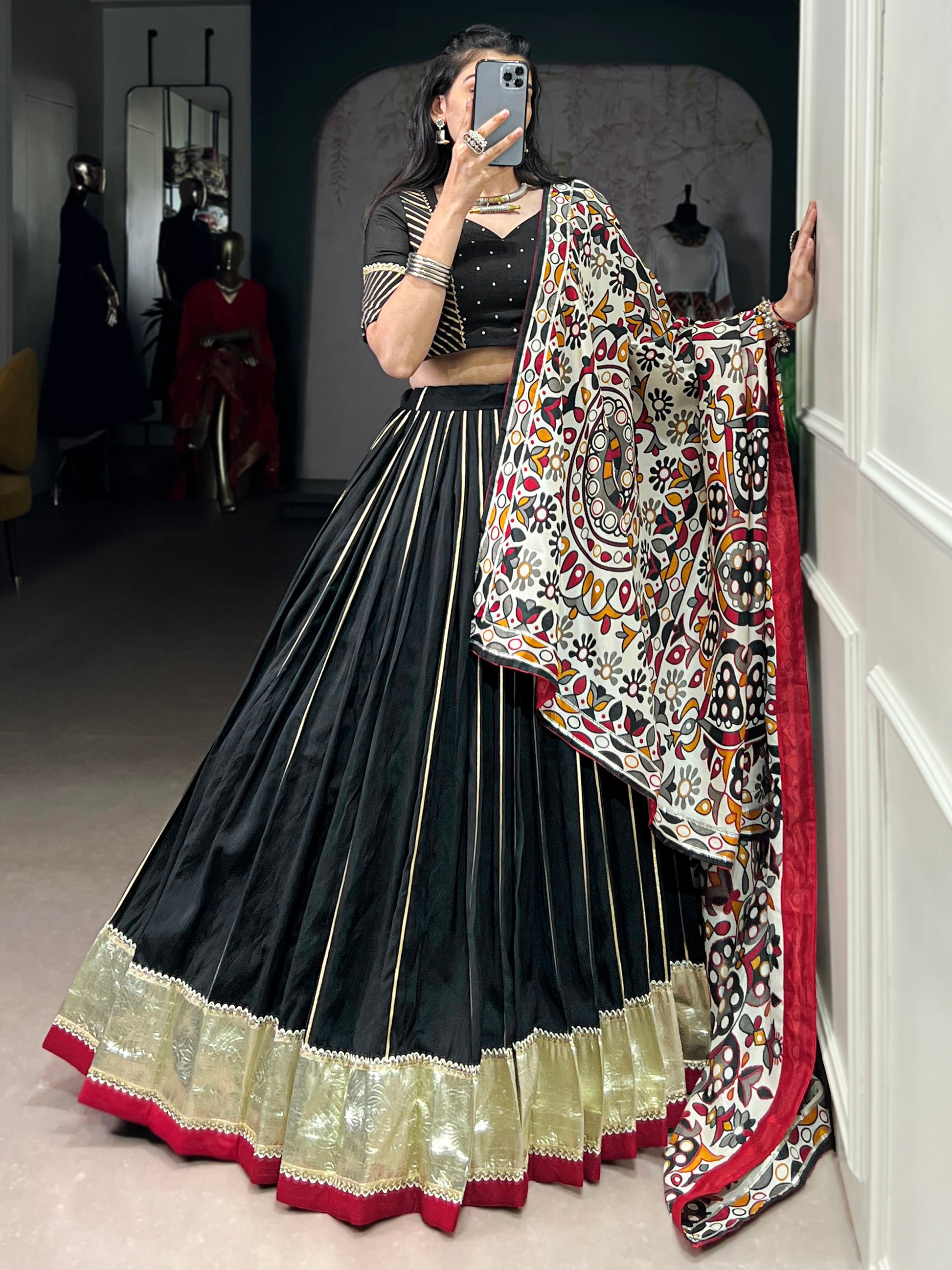 Enchanting Black Zari Weaving Chanderi Traditional Lehenga Choli