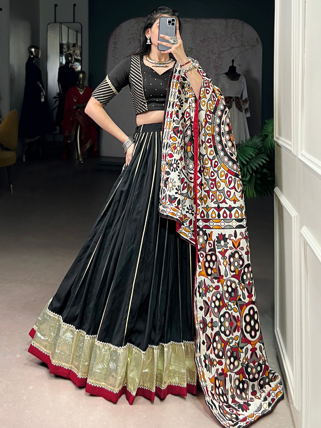 Enchanting Black Zari Weaving Chanderi Traditional Lehenga Choli