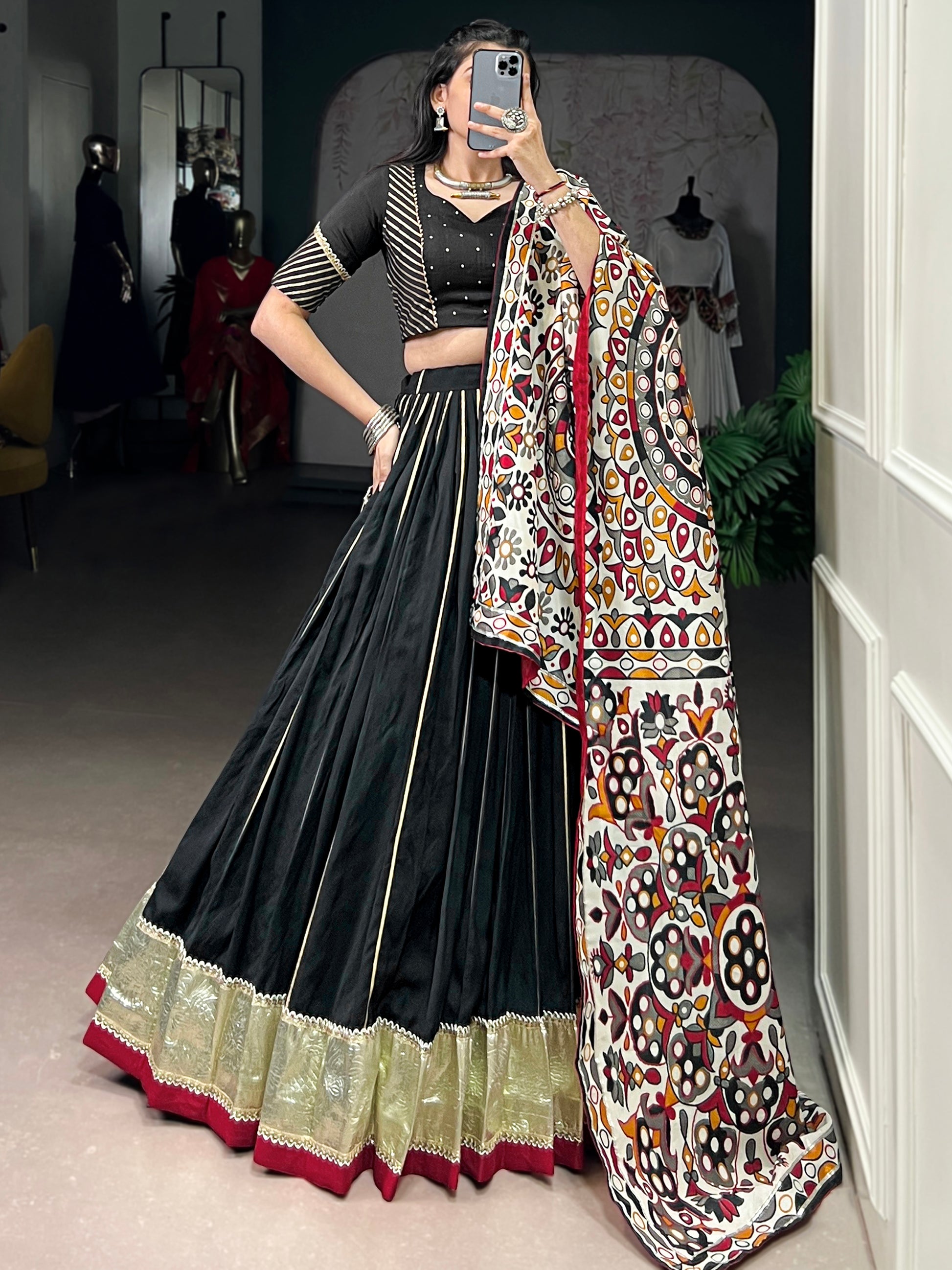 Enchanting Black Zari Weaving Chanderi Traditional Lehenga Choli