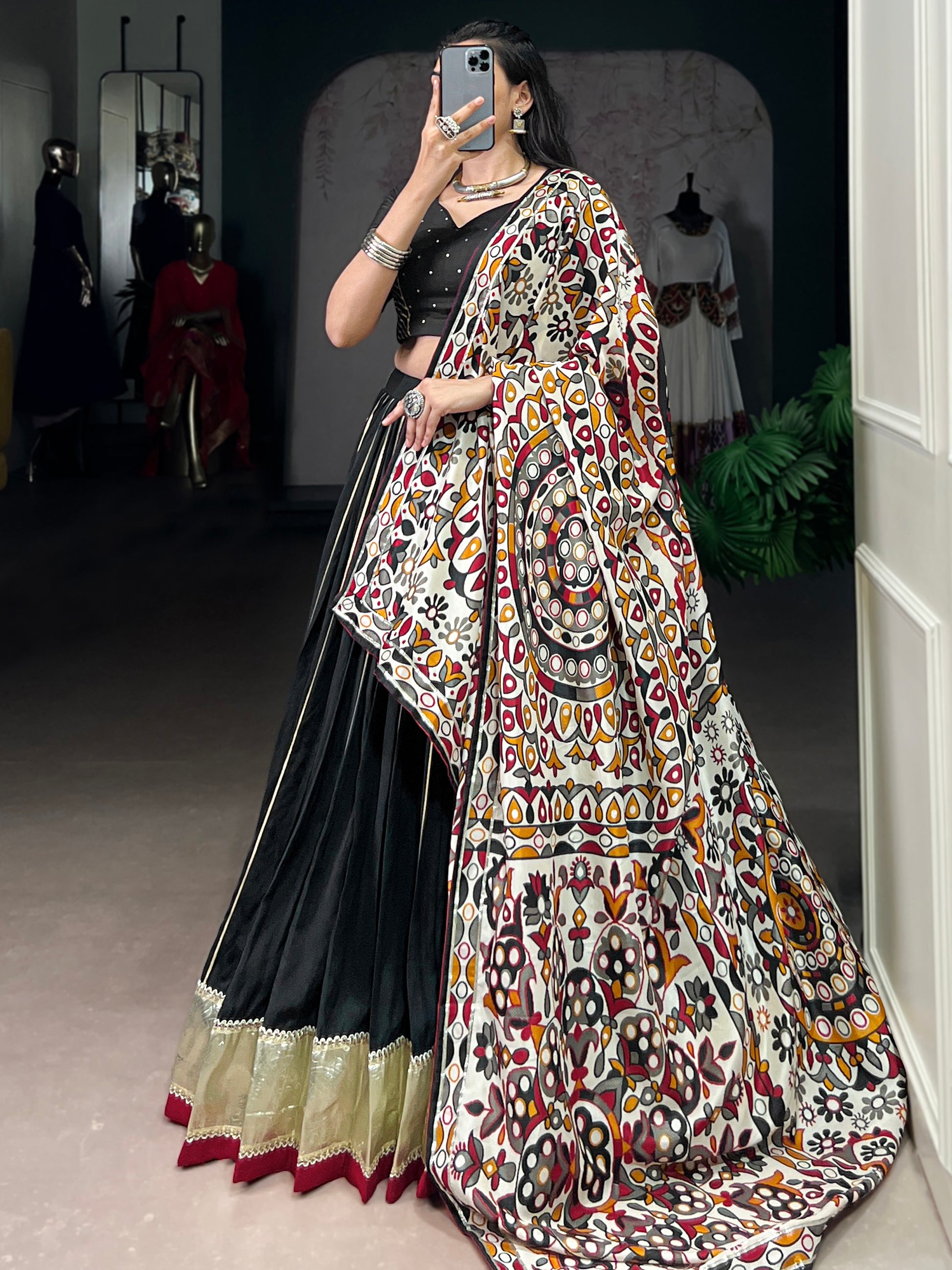 Enchanting Black Zari Weaving Chanderi Traditional Lehenga Choli