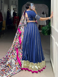 Gorgeous Navy Blue Zari Weaving Silk Navratri Lehenga Choli With Dupatta