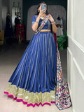 Gorgeous Navy Blue Zari Weaving Silk Navratri Lehenga Choli With Dupatta