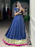 Gorgeous Navy Blue Zari Weaving Silk Navratri Lehenga Choli With Dupatta