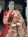 Fantastic Maroon Lace Work Chanderi Navratri Lehenga Choli With Dupatta